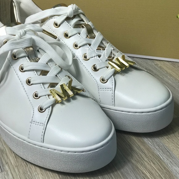 🌸SALE🌸 Michael Kors Poppy LaceUp Napa Optic Gold Womens Size AUTHEN 49T9POFS4L - Picture 2 of 8